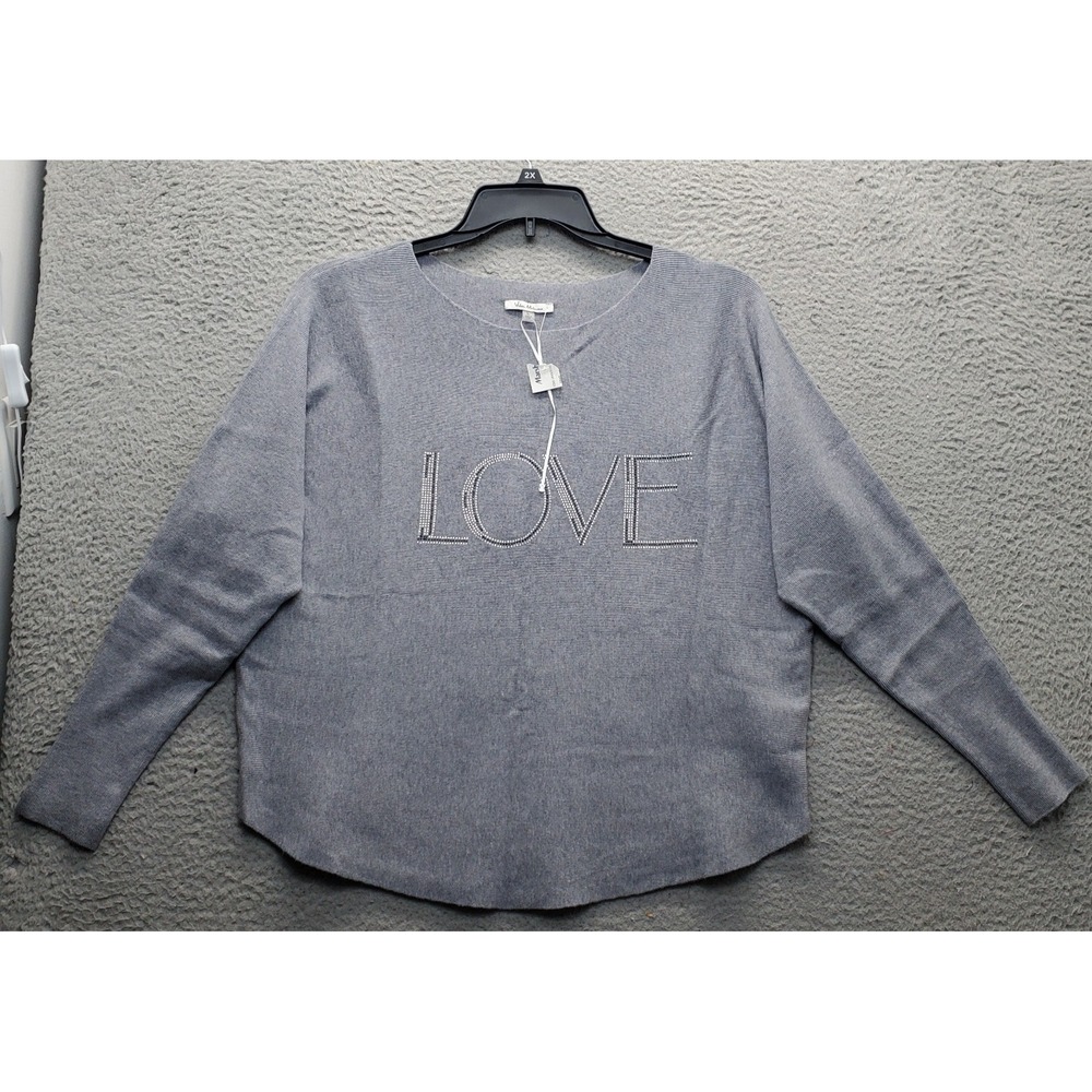 Vila Milano Marsh Sweater Women Large Gray Beaded Long Sleeve Crew Neck Pullover